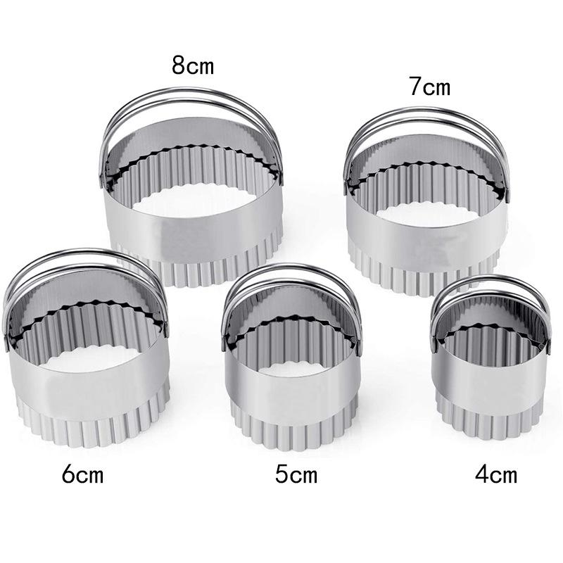 5 Pcs Set Stainless Steel Cake Mould Biscuit Cutters Round Waves Heart Shaped Stamp Embossing Moulds for Baking Decorating