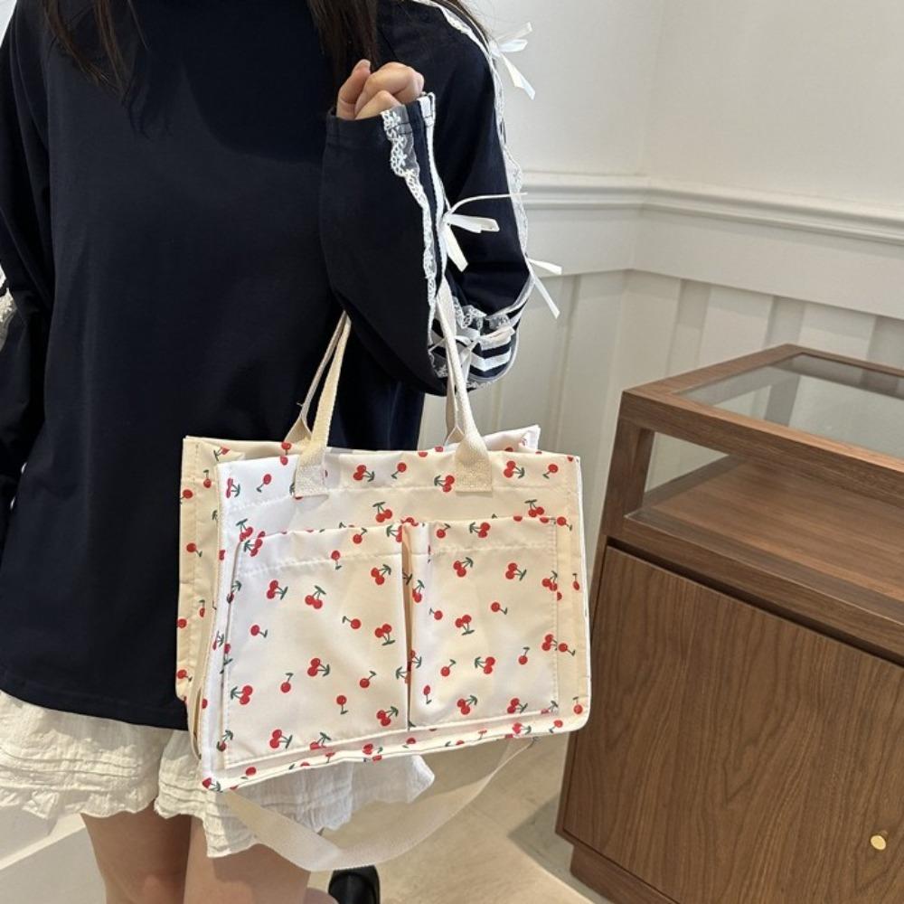 Large Capacity Cherry Tote Bag Korean Style Canvas Handbag Fashion Women Shoulder Bag  Student