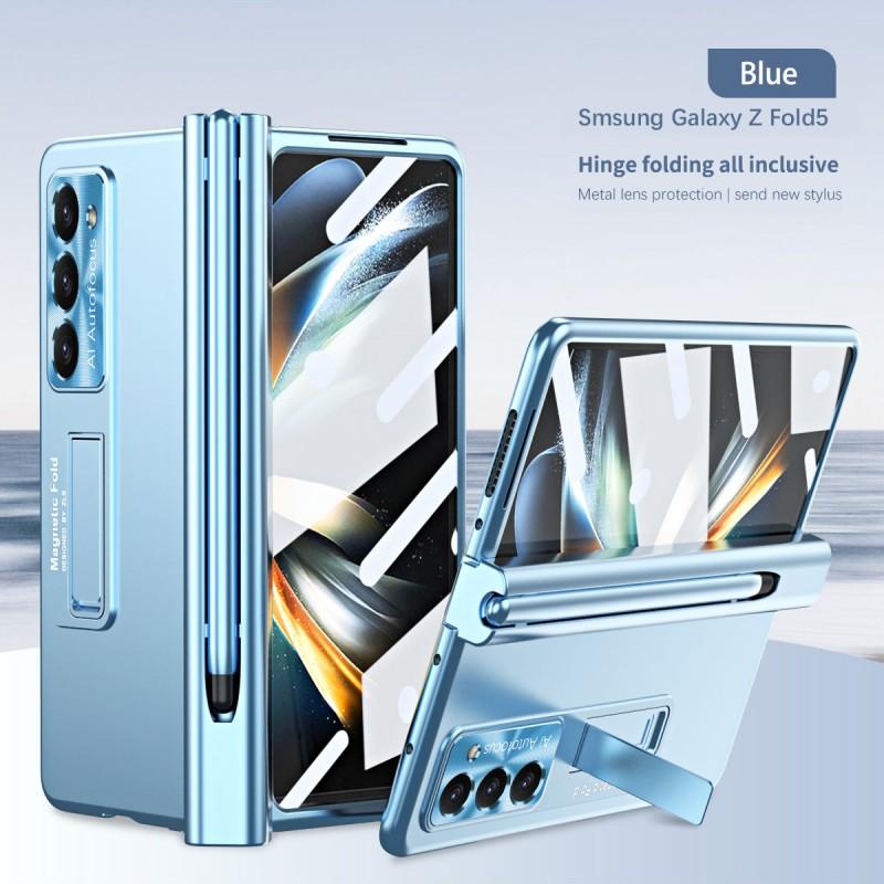 Magnetic Snap-on Case Galaxy Z Fold5 Fold4 Fold3 With Kickstand PC Cover Electroplated Lens Protector
