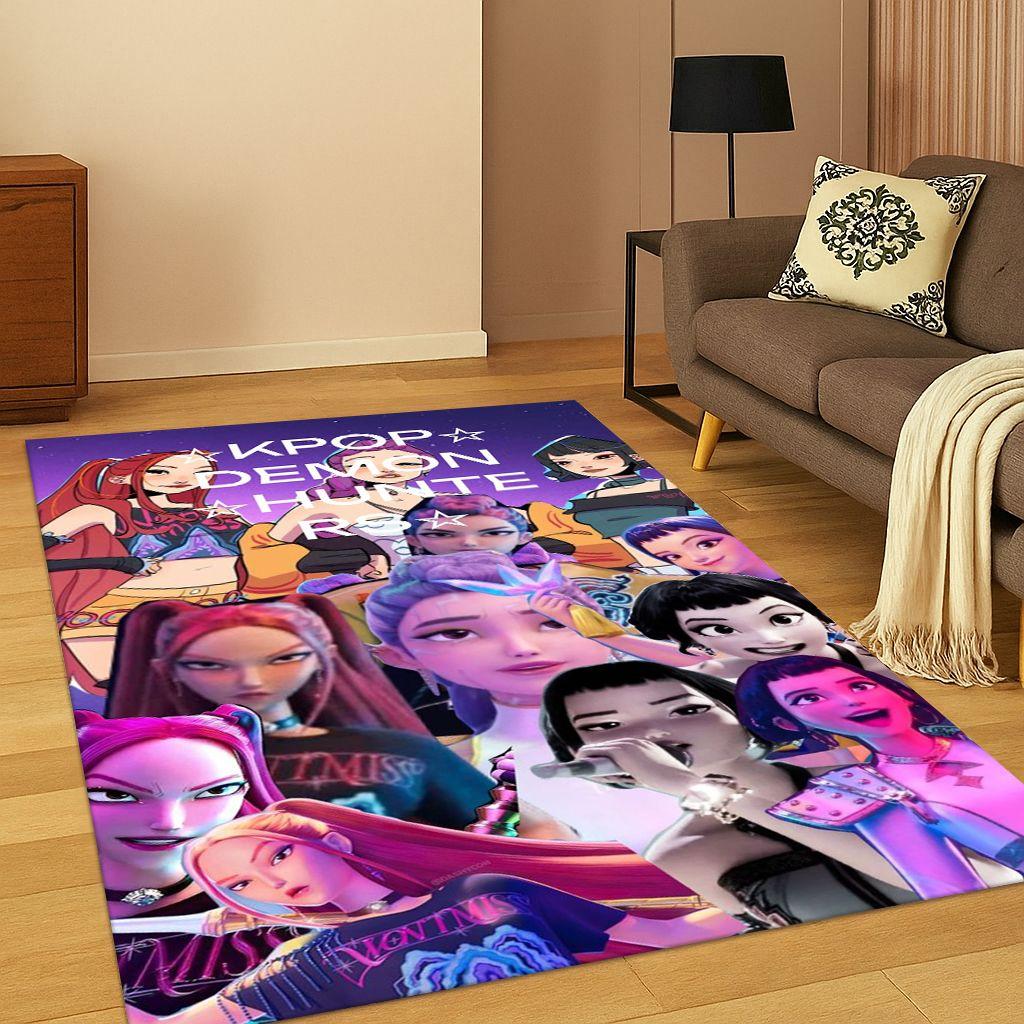 Tappeto Kpop Demon Hunters Rumi Mira Zoey Music Cartoon per Camera da Letto Soggiorno Divano Decorazione Casa, Tappetino Antiscivolo Regalo