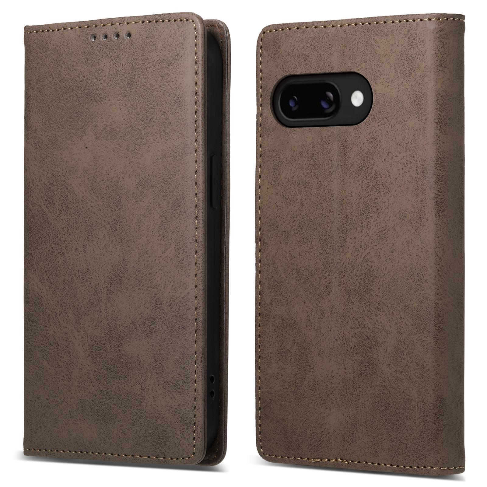 

DF-05 For Google Pixel 9a Wallet Case RFID Blocking PU Leather Phone Cover Brown