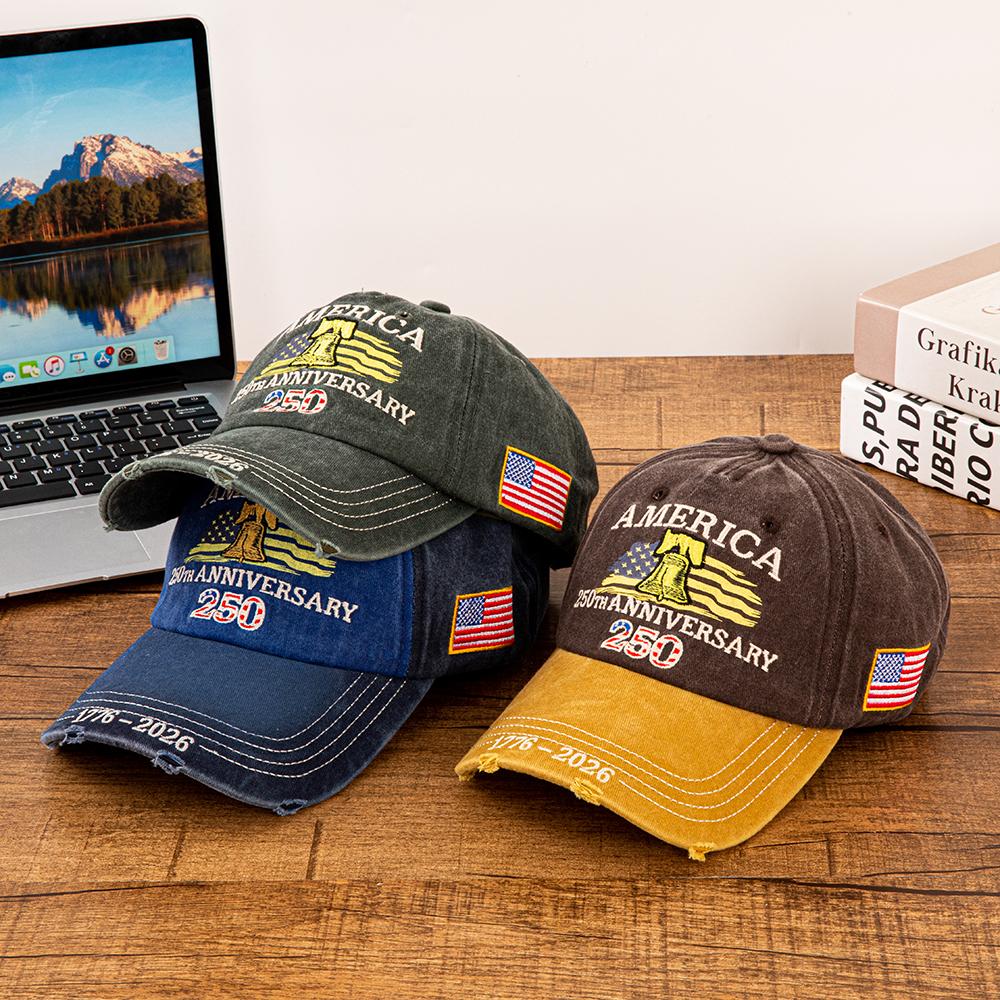 Vintage Washed Distressed America 250Th Anniversary 1776- Liberty Bell American Flag Embroidered Baseball Cap Men Women Adju