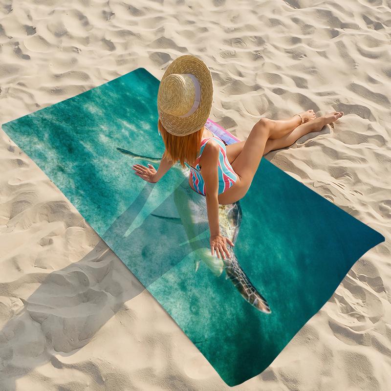 Colorful Coral Reef Sea Turtle Beach Towel, Tropical Fish Print Quick-Dry Towel