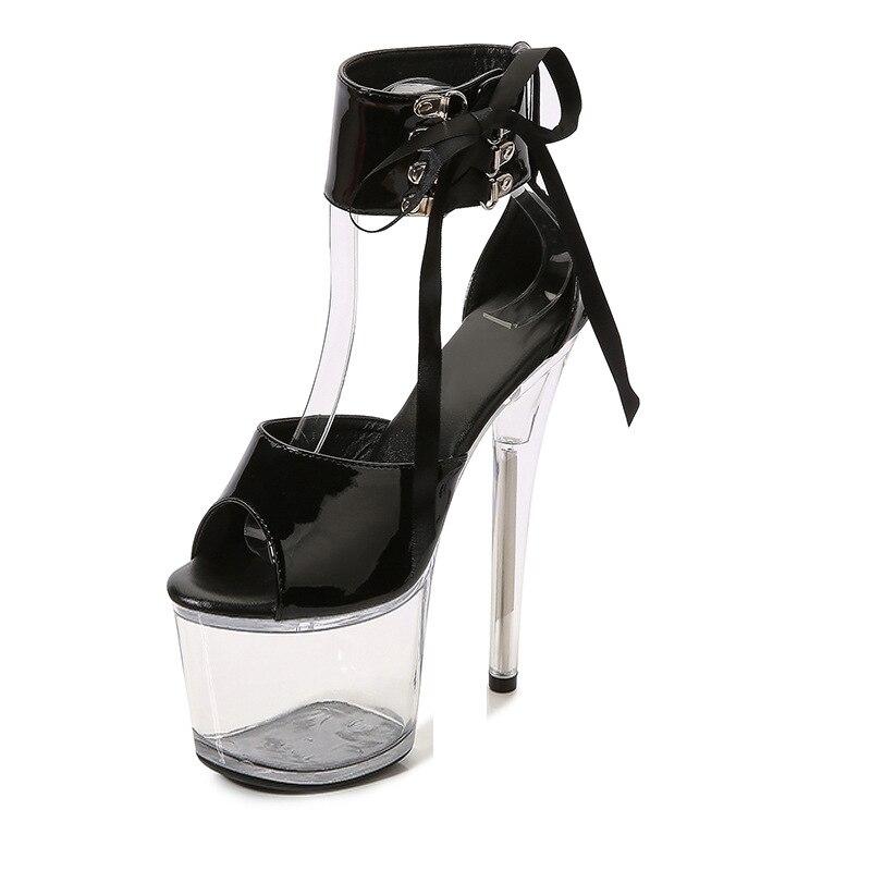 Damesko Høyhæl PU Fisketå Stiletto Sexy Gjennomsiktig Vanntett Høy Super Sandaler 1986-serien 20 cm Hæl 10 cm Platforjavascript:m LFD