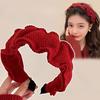 High-crowned Pleated Woolen Wide-band Hairband Women's Retro Red Knitted Hairpin Headband Face Enhancing Small Hair Accessory