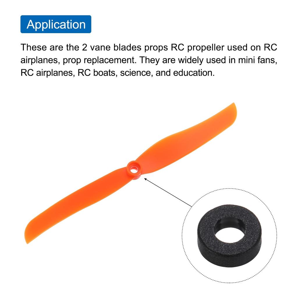 uxcell 6pcs 8040 RC Propeller Blades, 2-Vane, 20.3cm Diameter, Plastic RC Aircraft Quadcopter Prop Replacement with Orange 9 Plastic Washers