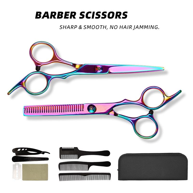Colorful 6-Inch Stainless Steel Hairdressing Scissors Set: Straight and Thinning Shears