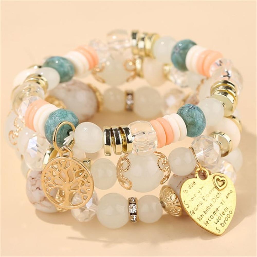 DIEZI Bohemian White Crystal Beads Strand Bracelets For Women Girls Ethnic Tree Of Life Charm Wrap Bracelet Pulseira Feminina