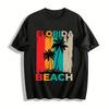 Vintage Florida Beach Coconut Tree Print Casual Vacation T-Shirt Pure Cotton T-shirt