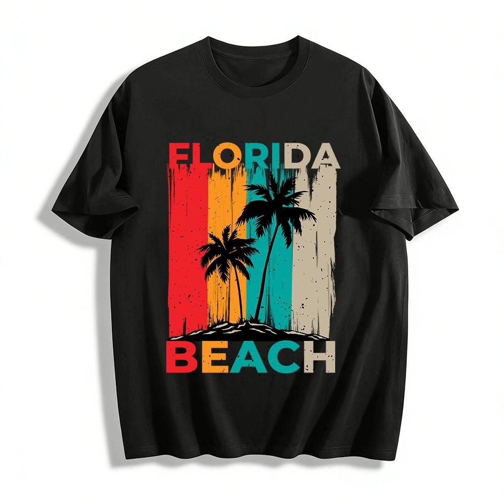 

Vintage Florida Beach Coconut Tree Print Casual Vacation T-Shirt Pure cotton T-shirt XXS