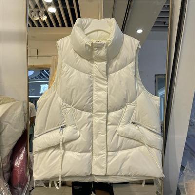 Women Fall Winter White Duck Down Jacket Coat Vest Padded Stand Collar Zipper Pocket Thicken Loose Solid Color