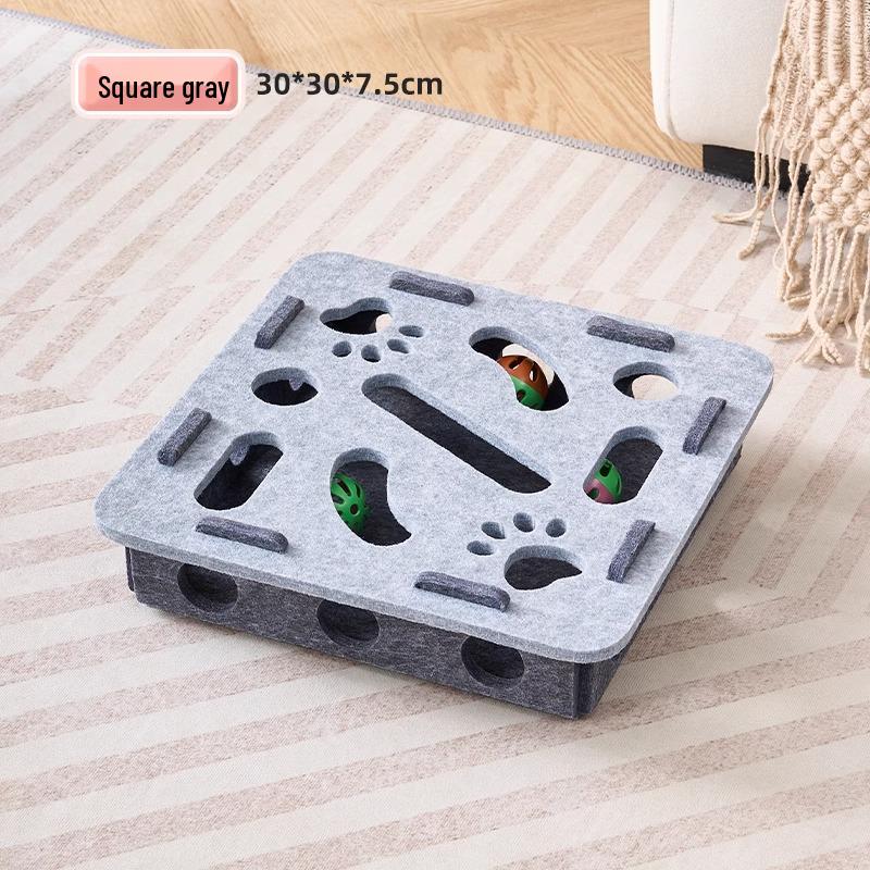 Interactive Felt Box Cat Toy with Teasing Bell Ball – Self-Play & Puzzle Maze for Boredom Relief