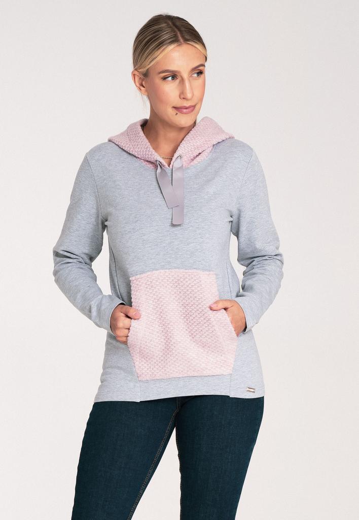 Damska Bluza Z Kapturem - Bluza Różowa M1045 Rozmiar L