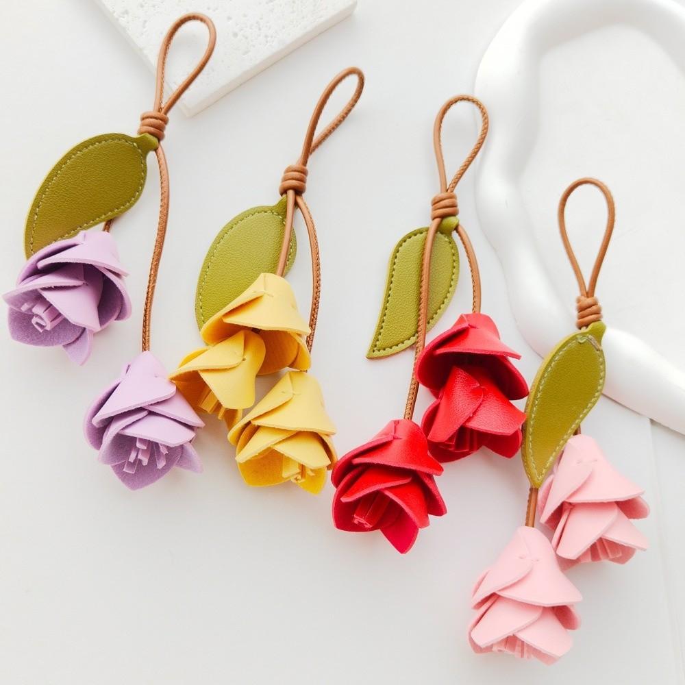 Fashion Pu Leather Tulip Pendant Colorful Bag Charm Lovely Bag Decoration Women