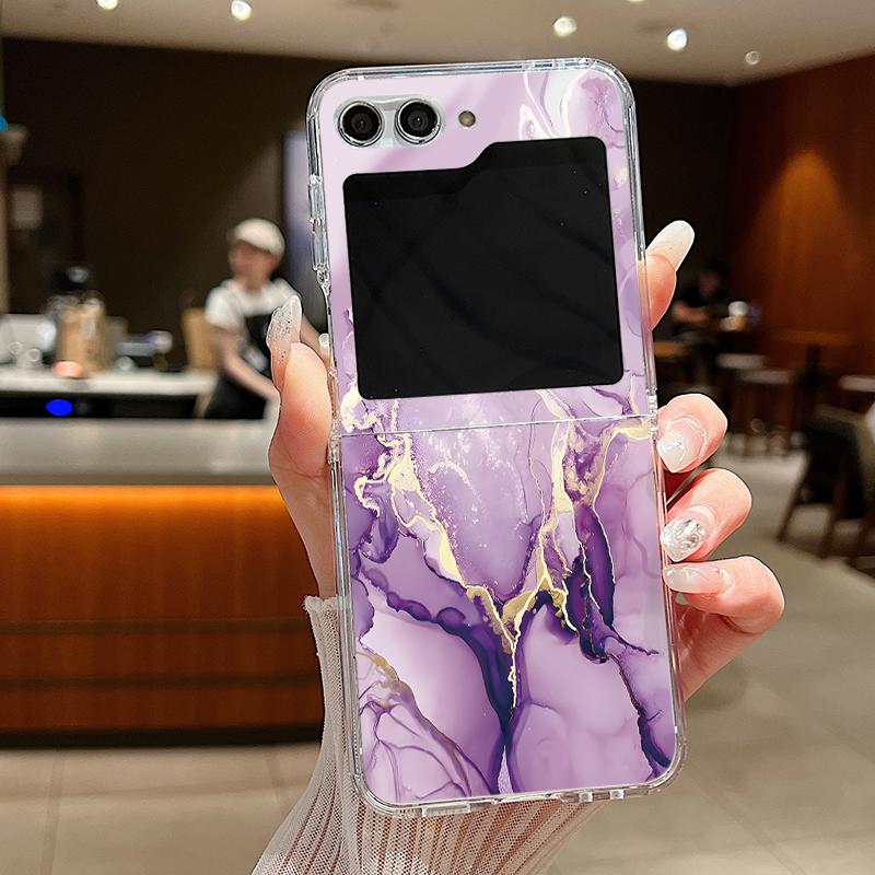 For Samsung Galaxy Z Flip 7 6 5 4 3 Case Watercolor Marble Pattern Hard Clear Folding Cover For Samsung Z Flip6 Flip5 Flip7