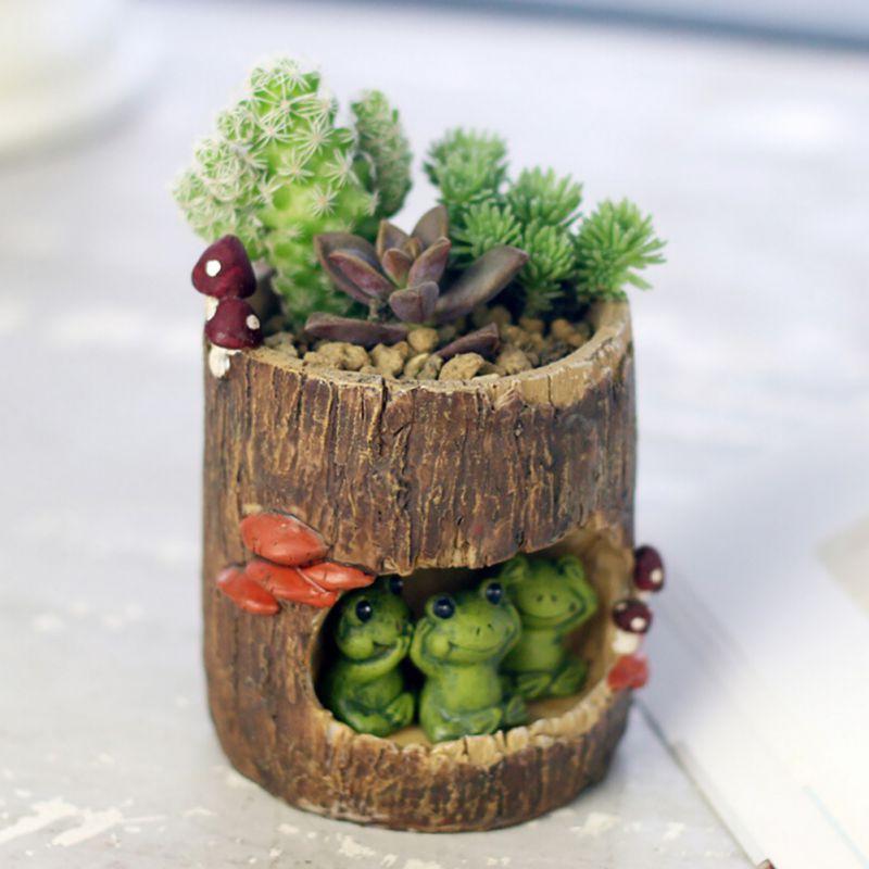 1pc Creative Cartoon Flowerpot Succulent Planter Lovely Green Plants Planter Flower Pot with Hole Home Garden Decoration Gift