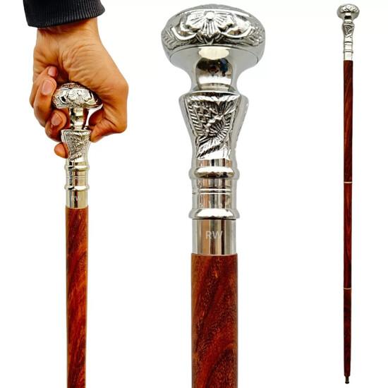 Antique Victorian Brass Handle Walking Cane Wooden Stick Handmade Classic Collector Gift