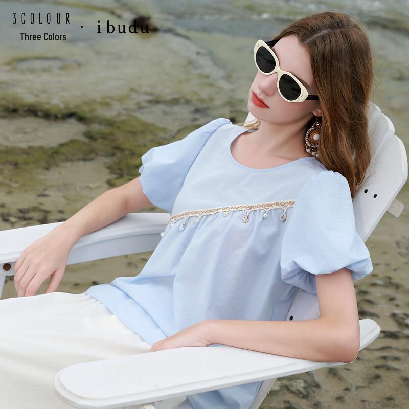 Sancai 2025 Summer Round Neck Puff Sleeve Blouse S
