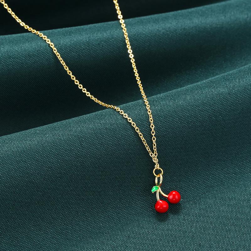 Fruit Cherry Cherry Pendant Necklace Femininity Sweet Oil Dripping Collarbone Chain Vl635