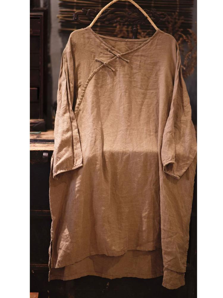 Johnature Women Vintage Linen TShirts Solid Color Tees Autumn Seven Sleeve Button Tees Chinese Style TShirts