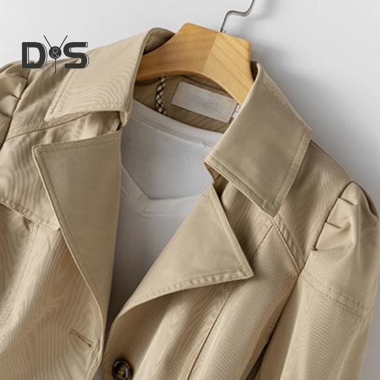 Women Fall Spring Coat Slim Fit Single-breasted Solid Color Turn-down Collar Pockets Mid Length Korean Style Overcoat Outdoor Jacket