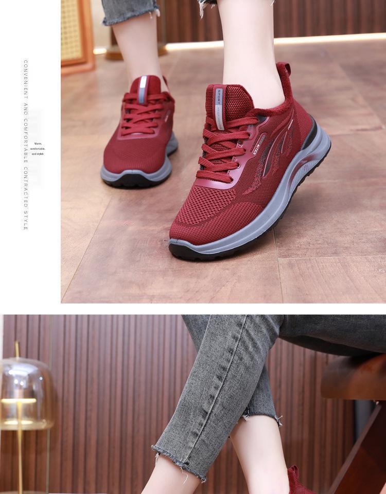 Winter Women's Plus Velvet Warm Non-Slip Flyknit Sports Shoes - Soft Sole for Mid-Aged & Elderly moms.