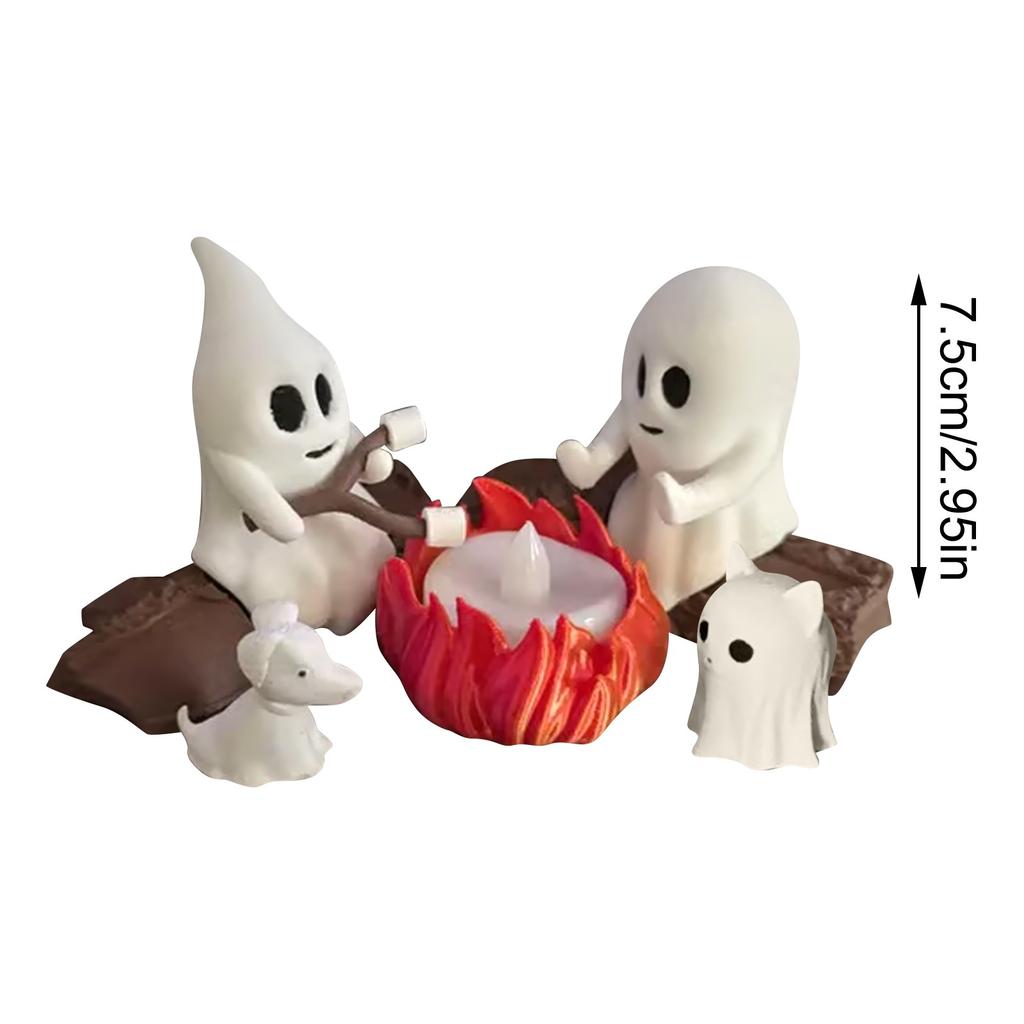 Halloween Home Decor Coffee Table Ornaments Flickering Flame Night Light Cat Dog Ghost Statue Small Horror Ghost Ornaments