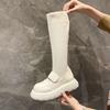 Fashion Platform Winter Knee High Shaft Long Elastic White Footwear Women's Boots Black Shoes for Woman Sock 2024 Novelty Spring Pu New