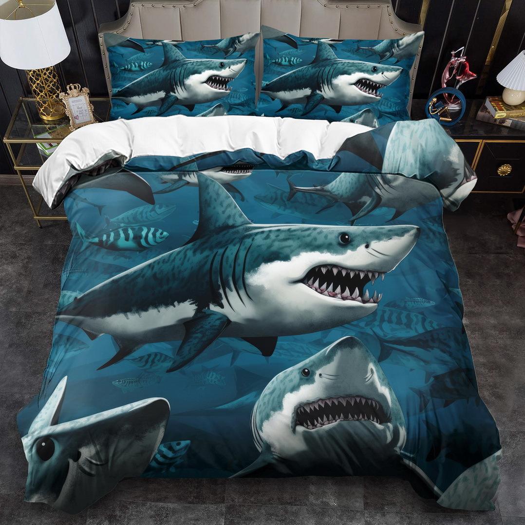 

Комплект пододеяльников 2/3 шт. Постельное белье с принтом акулы из глубокого моря Комплект пододеяльников Стиль King Queen Постельное белье Полиэстер EU Twin(135x200cm)