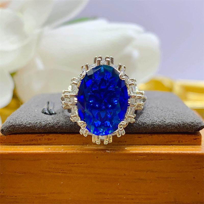 Royal Aquamarine Gemstone Finger Rings for Women Fashion Adjustable Open Ring GZW