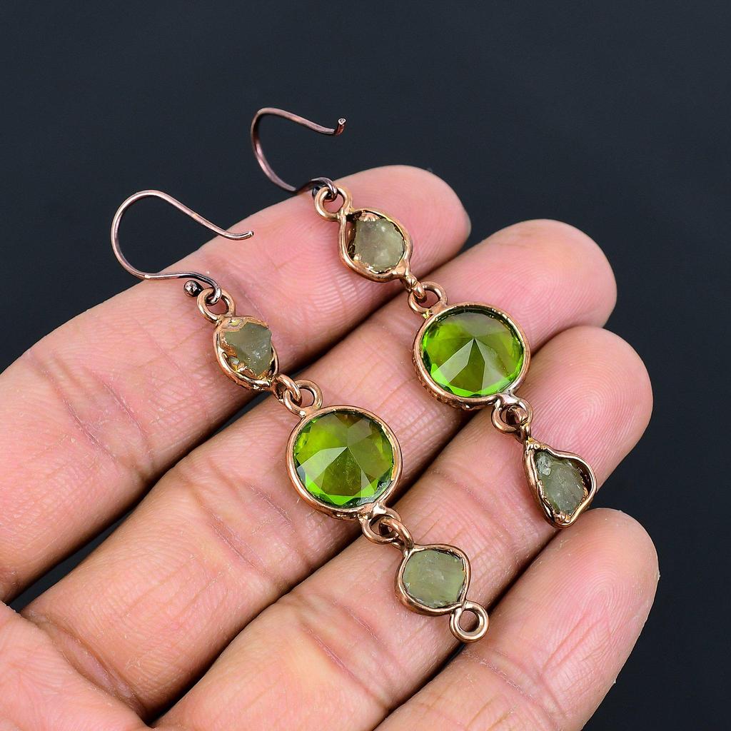 Peridot Earrings Gemstone Jewelry, Copper Electroformed Earrings, Handmade Jewelry Birthstone Earrings, Gift For Him