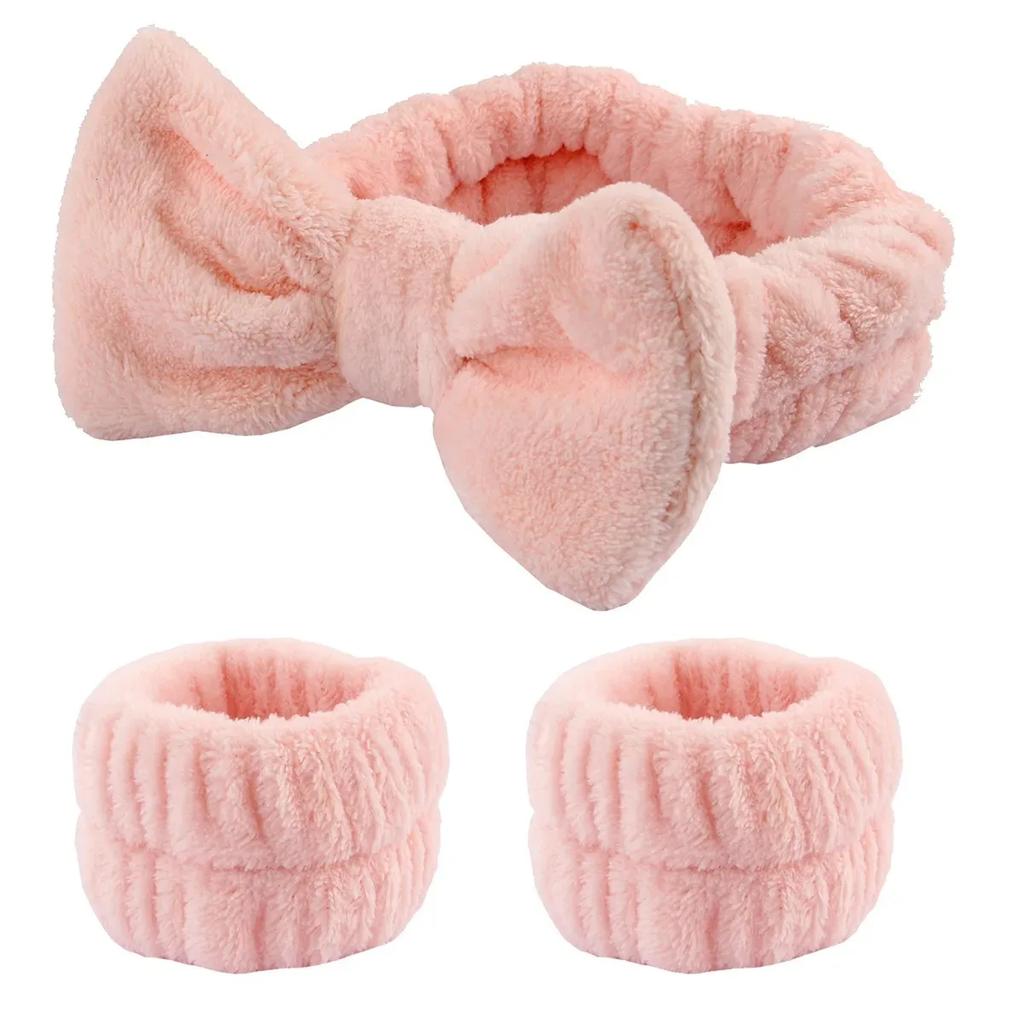 1/2/3pcs Bow Headband Wristband Set Towel Elastic Soft Washing Face Shower Make Up Yoga Sports Skincare Headband For Women Girls