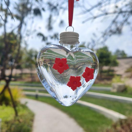 Heart-Shaped Hummingbird Feeder Outdoor Hanging Plastic Feeder Jar with Flower Feeding Ports