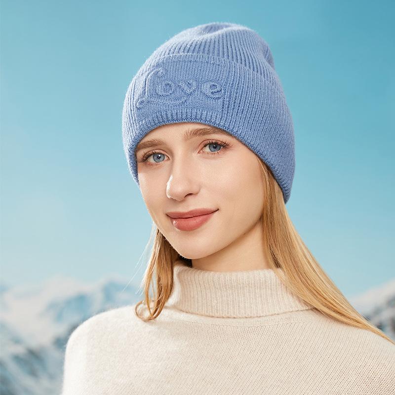 Autumn and winter new thickened warm knitted hats men's and women's ear protectors three-dimensional embossed solid color cold hats