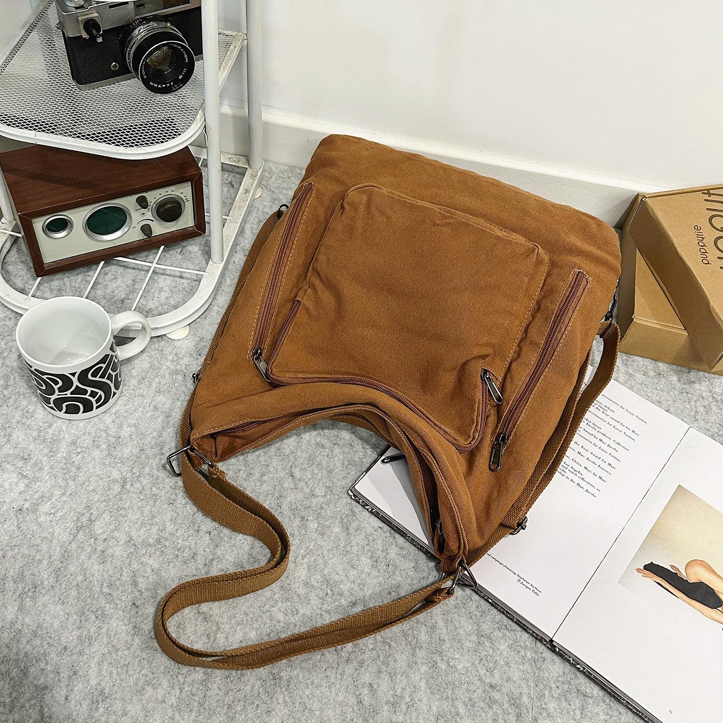 

Retro washed canvas bag women s forest versatile multifunctional shoulder bag literary and intellectual three-purpose bag backpack коричневый