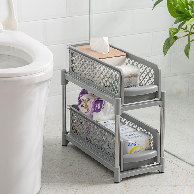 Mobile Organizzatore da Bagno a 2 Piani Multiuso, Scaffale Estraibile Sottolavabo, Organizzazione Dispensa, Scaffale per Organizzazione Cucina