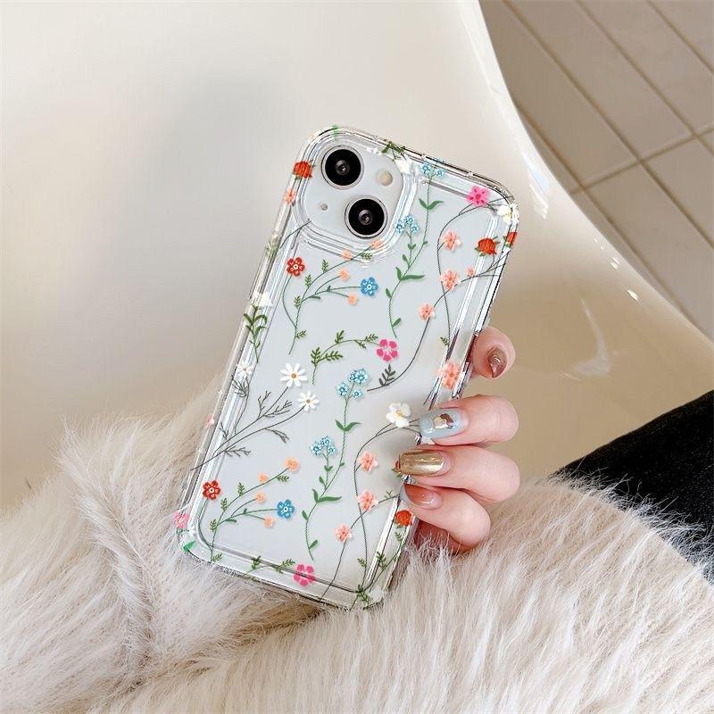 Full Screen Flower iPhone15promax Mobile Phone Case Apple 14 Transparent 13/12 Fine Hole Anti-drop 11