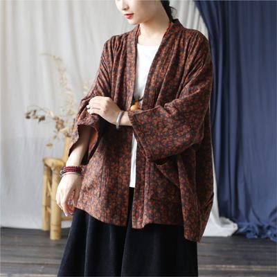 Cappotto da donna con scollo a V, maniche lunghe, stampa in stile cinese, invernale, personalità di nicchia, vintage