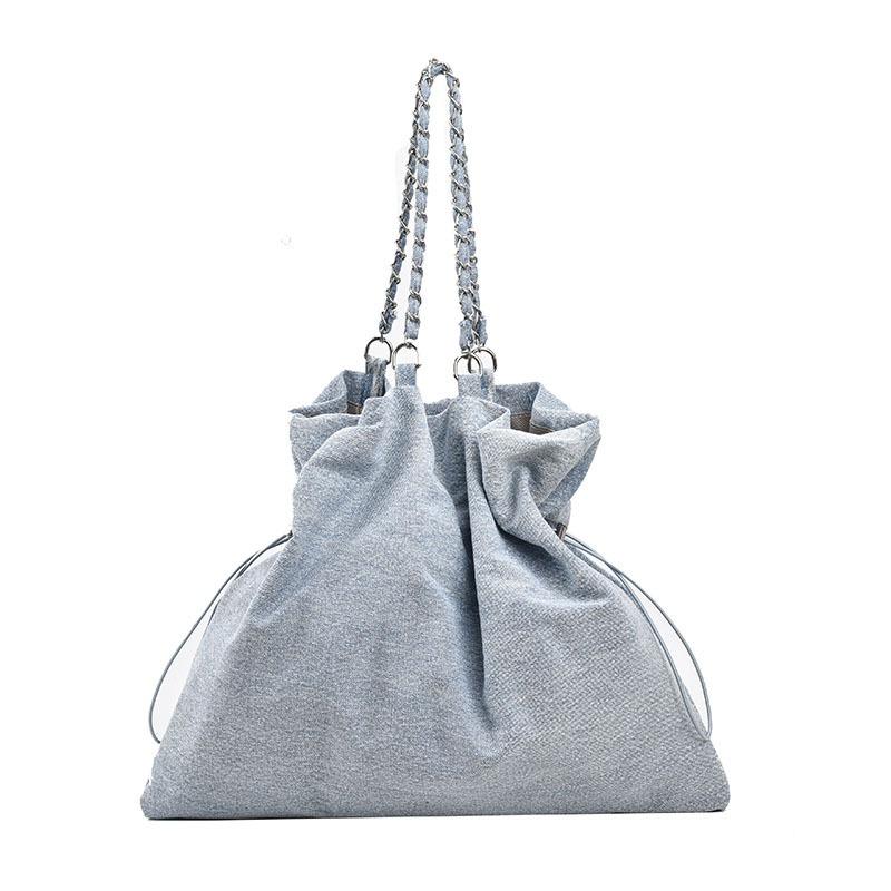 Personalized Hundred Denim Chain Tote Bag Drawstring Shoulder Underarm Bag