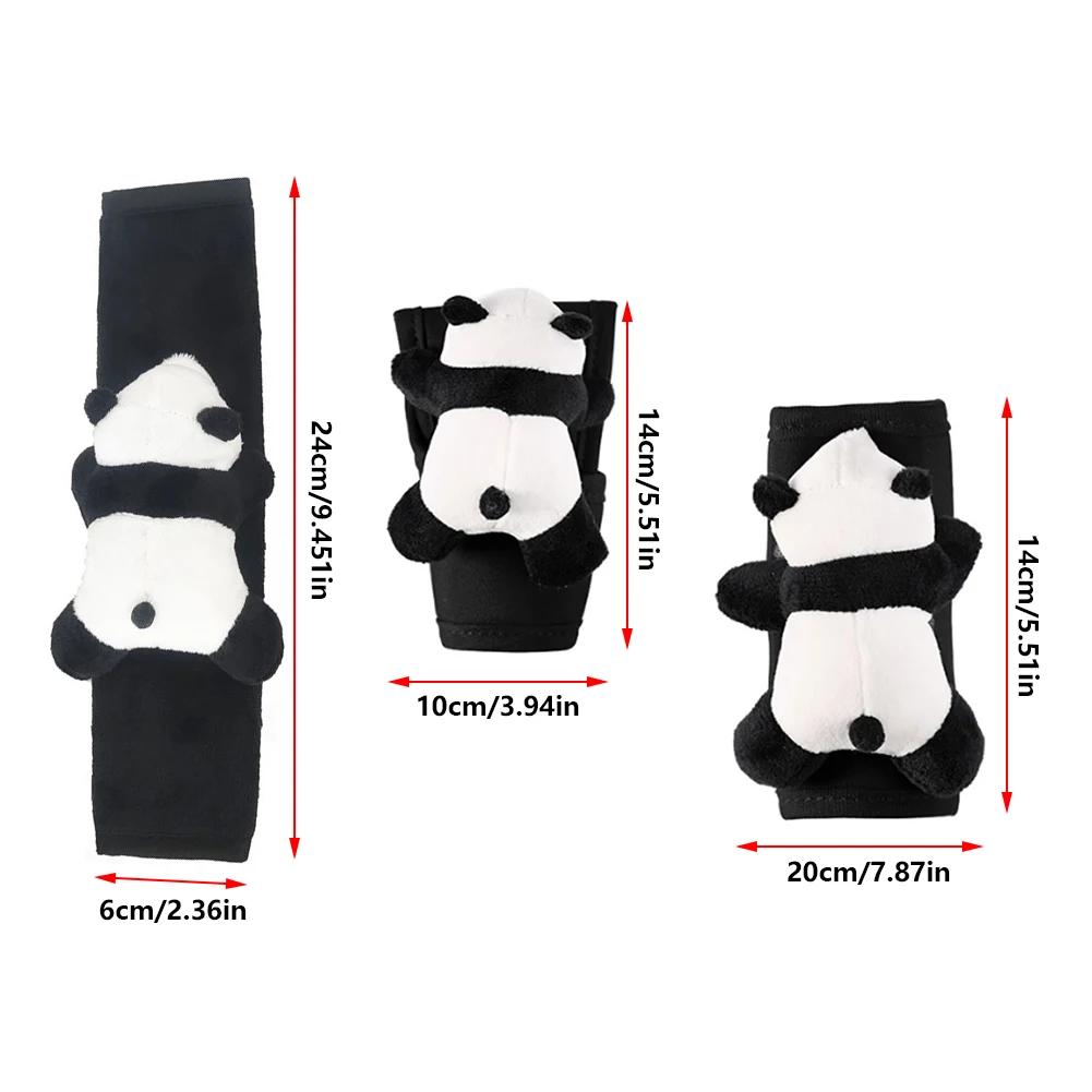Cute Cartoon Panda Car Gear Shift Cover Soft Plush Car Shifter Hand Brake Case Toy Bear Gear Shift Collars Interior Decoration