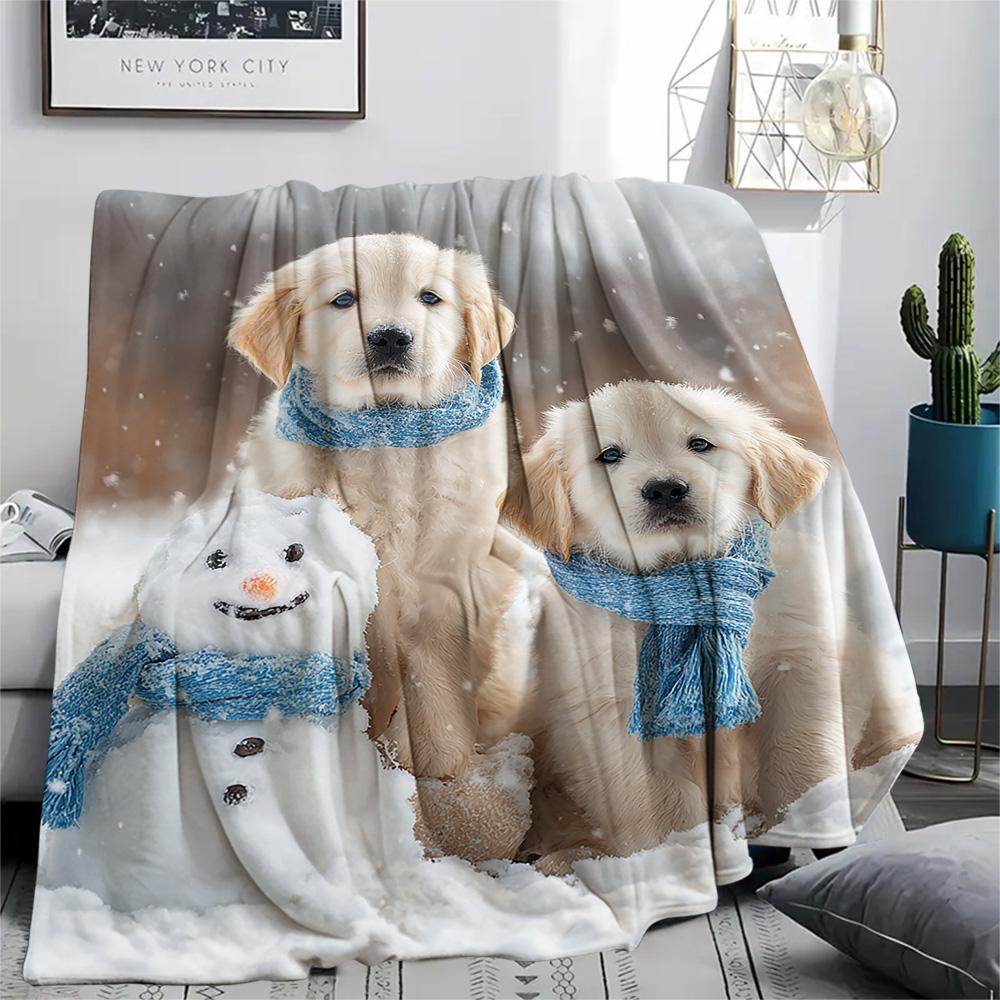 Golden Retriever Print Flannel Blanket, High Quality Comfortable for All Seasons, Home Decor, Warmth and Comfort, Perfect for Christmas Gifts