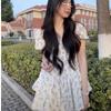 Waist one-word neck bubble sleeves fluffy princess dress summer new Zhizhi grape gentle girl floral dress