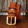 Men's Genuine Leather Belt with Solid Brass Buckle - European Retro Style, Durable Cowhide Waistband