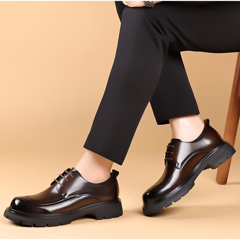 Retro Cowhide Platform Business Men's Dress Shoes Spring Autumn Soft-soled Man Wedding Shoes Genuine Leather Derby Shoes