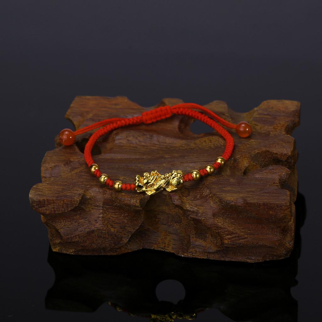 Handmade Alloy Bead Pi Xiu Bracelet With Adjustable Red Cord For Travel And Gifts