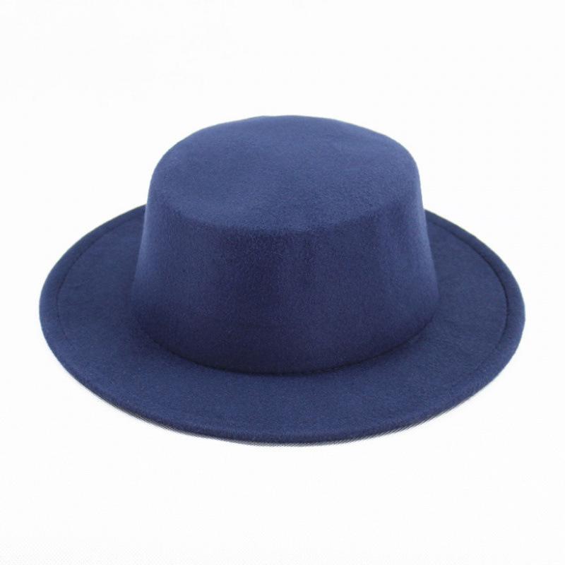 Hat Women's Woolen Top Hat Autumn and Winter Black Retro Gentleman British Style Flat Top Bow Top Hat Felt Hat
