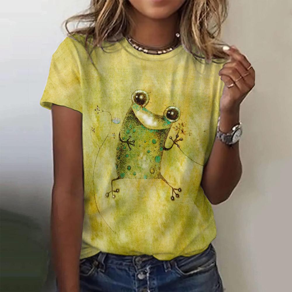 

Летняя женская футболка Harajuku с круглым вырезом и принтом в виде 3D-мультяшного персонажа, повседневная свободная футболка с коротким рукавом в стиле ретро S