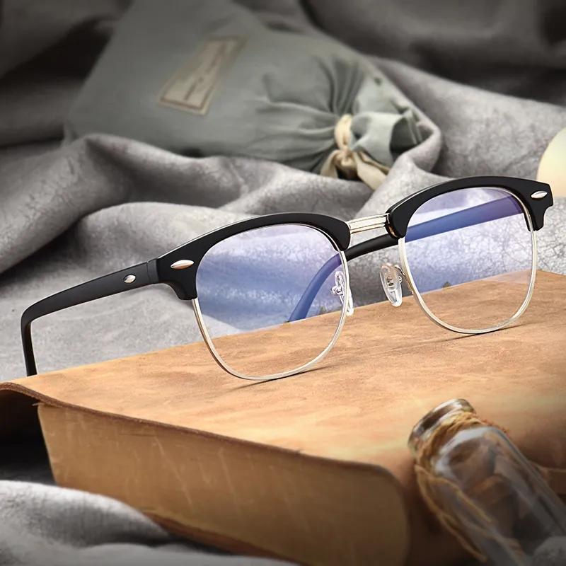 Classic Semi Rimless Anti Blue Light Blocking Glasses Men Square Rice Nail Eyeglasses Frames Computer Glasses