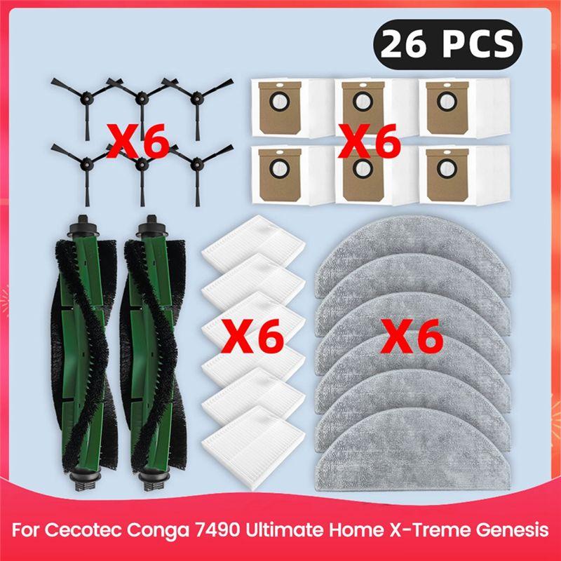 

AEE4-For Cecotec Conga 7490 Ultimate Home X-Treme Genesis Spare Parts Filter Main Side Brush Mop Dust Bag Accessories