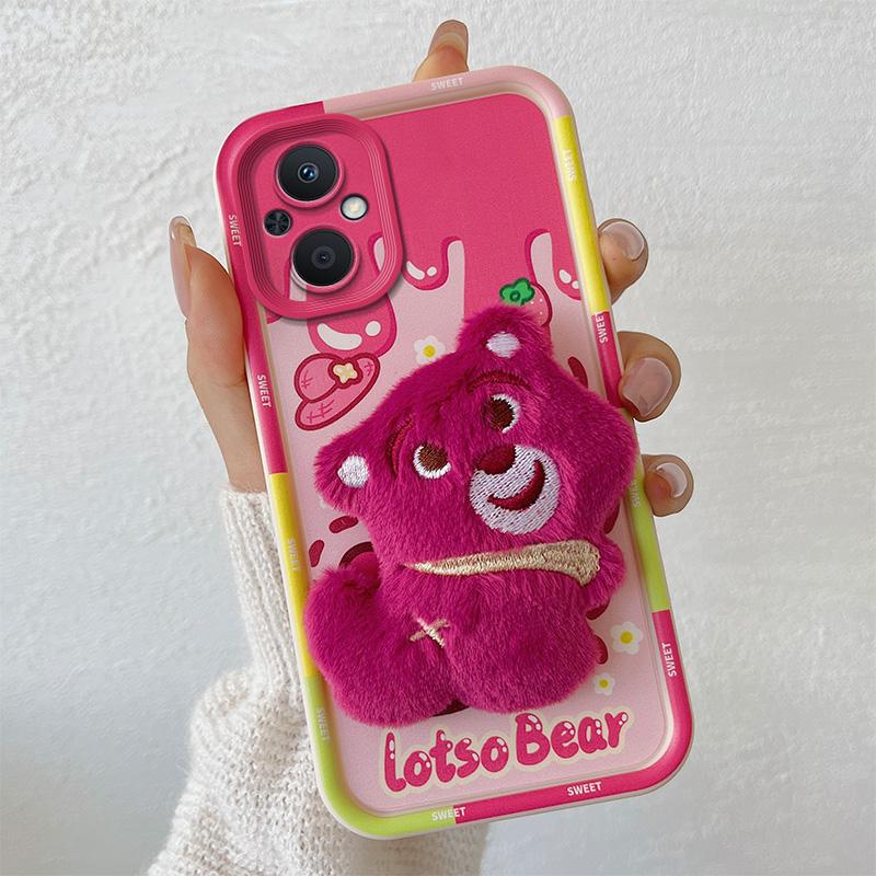 KEYSION Cute 3D Cartoon Plush Case for OPPO Reno8 Z 5G 7Z with Lanyard Silicone Shockproof Phone Cover for OPPO Reno 7 8 Lite 5G